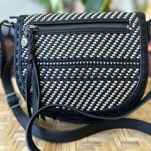 The Sak Woven Leather Crossbody Bag Black + Tan Boho